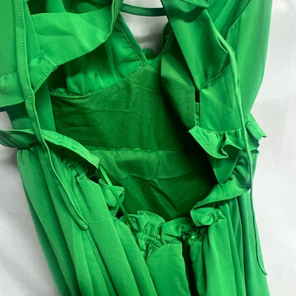 Endless Rose Women's Open Back Ruffle Green Maxi Dress Resortwear Medium New - Picture 6 of 8